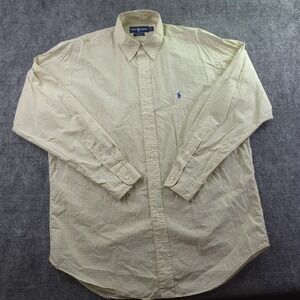 Ralph Lauren Blake Shirt Medium Yellow Blue Check Long Sleeve Button Down Pony
